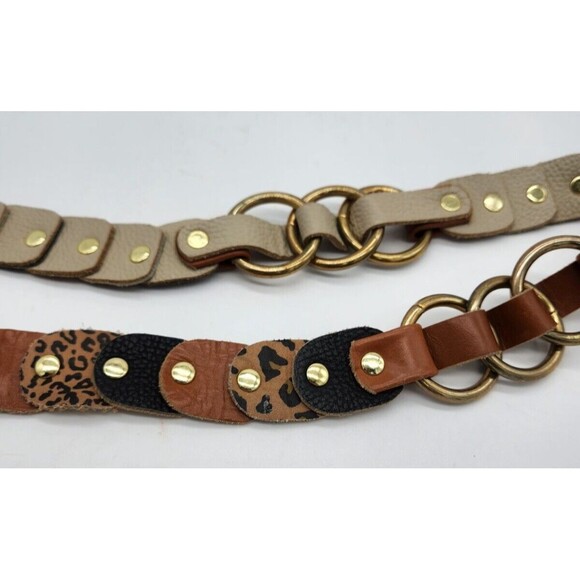 Leopard Cheetah Animal Print Gold Studded Leather Belt Womens M 32" to 37" - Picture 3 of 8